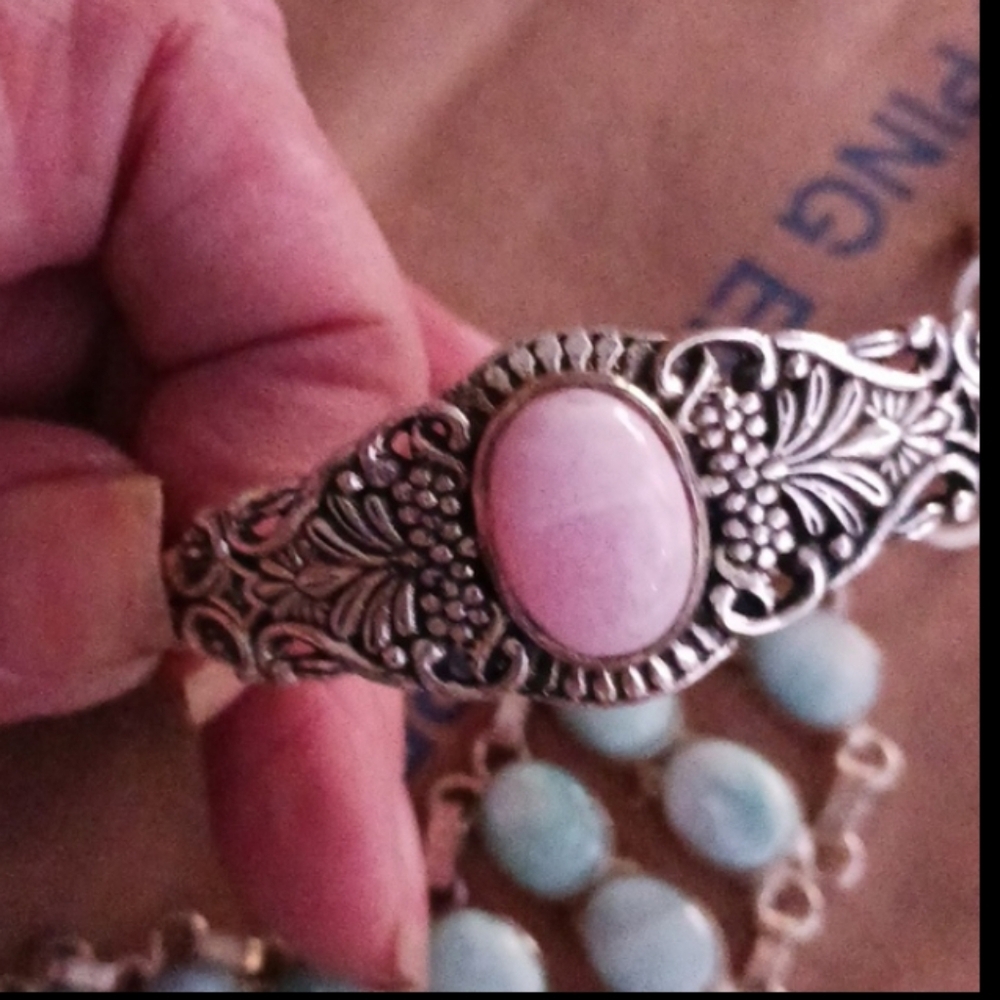 !, New!Genuine,Pink opal, 925 Solid, Sterling,bracelet!